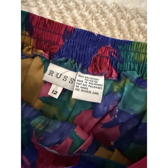 Russ Vintage 80s Floral Skirt High Waist Midi Pleated Bold Bright Print Size 12 - Picture 3 of 4